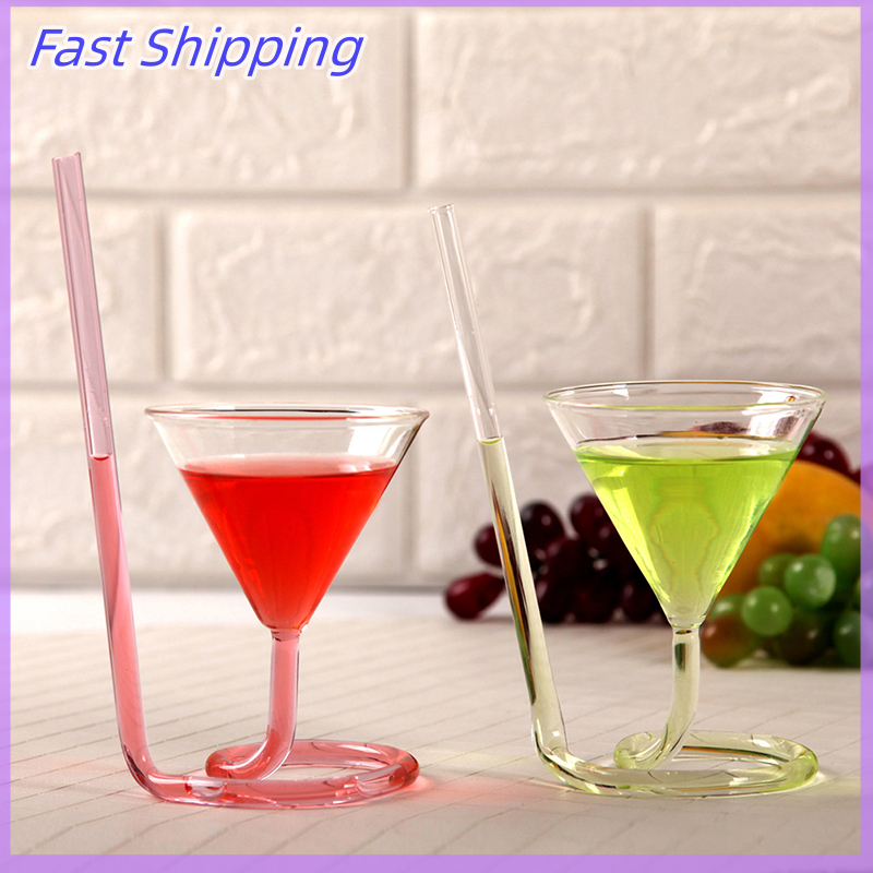 🔥🔥🔥caomangjiuk Cocktail Glass Creative Screw Spiral Straw Molecule Wine Glass Champagne Goblet Party Bar Drinking Glasses Kitchen Tools