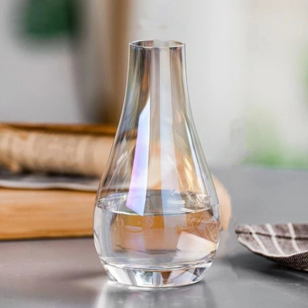 FUNG Water Droplet Shape Transparent Glass Vase Minimalist Slanted Mouth Flower Vase Table Home Decor European Style Hydroponic Flower Vase Living Room