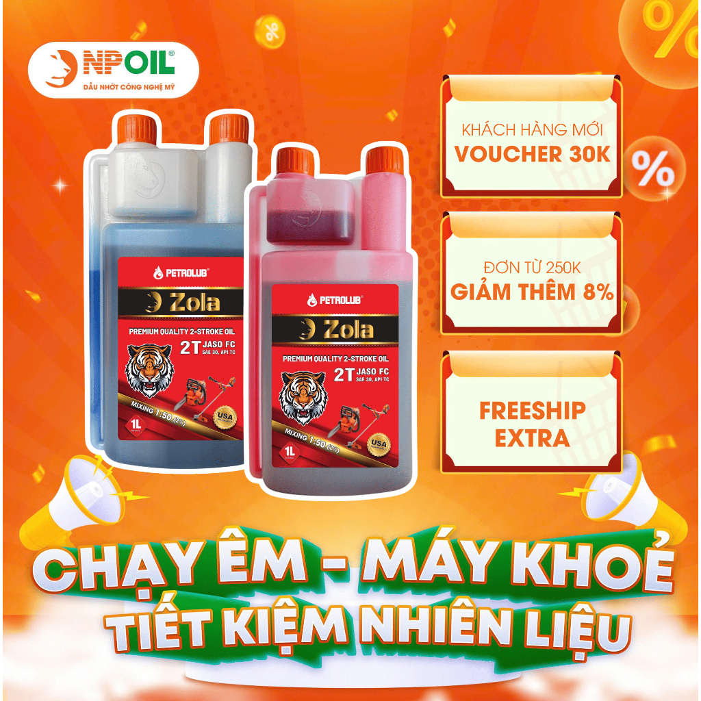 Dầu động cơ 2 thì NPOIL ZOLA 1 lít màu đỏ cho xe máy 2 thì, máy cưa, máy cắt cỏ