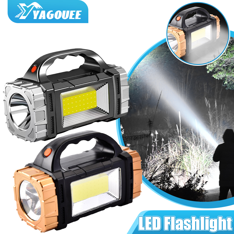 Di động có thể sạc lại đèn pin LED với COB đèn làm việc đa chức năng cầm tay 4 chế độ chiếu sáng cắm trại ngoài trời ánh sáng