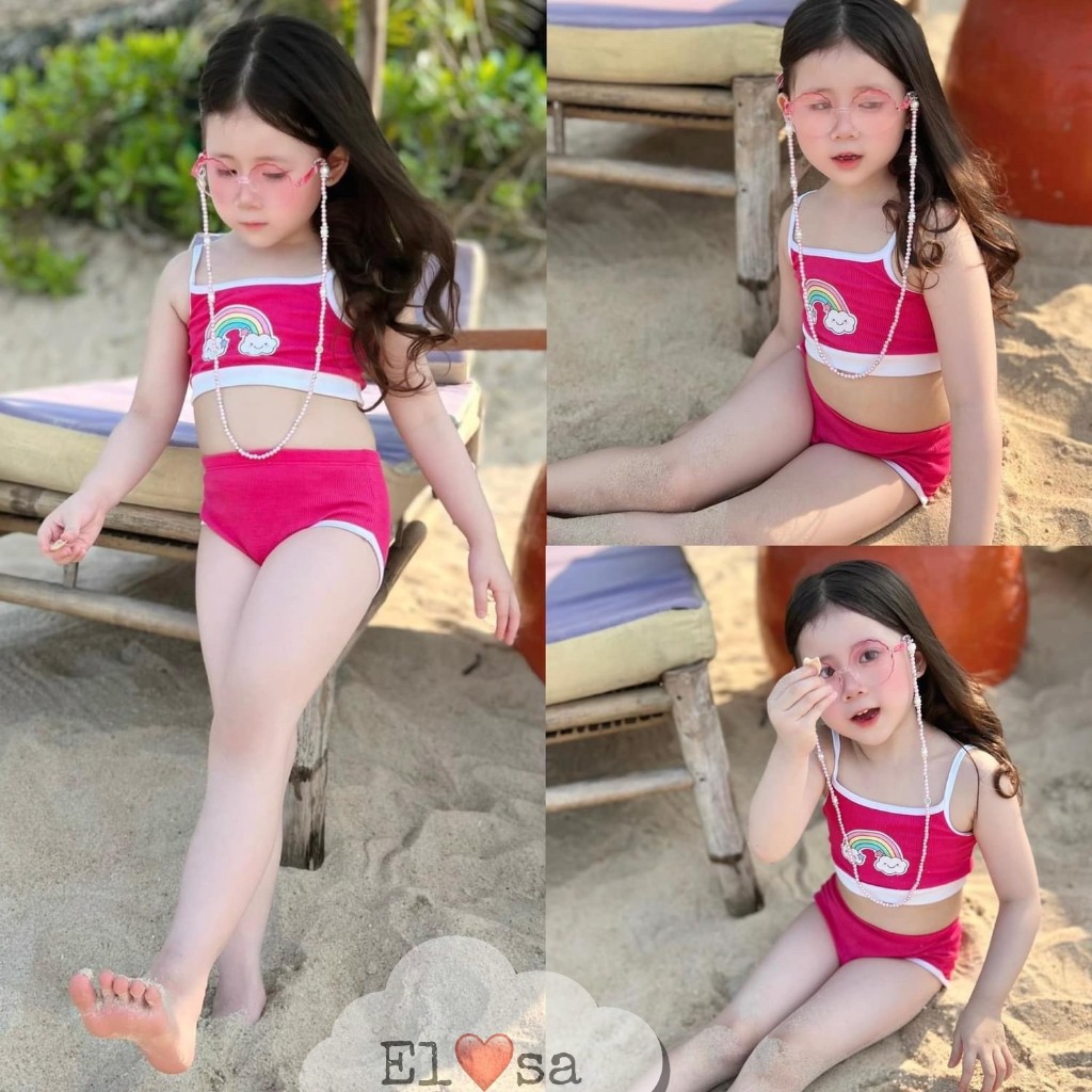 Bikini cho bé gái - set bikini 2 dây 2 màu cam, hồng cute cho bé từ 1-8 tuổi