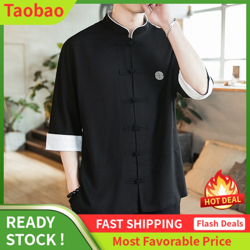 [COD] 2022 New Chinese Cotton Embroidered Cropped Pants Shirt Men Large Size Men's Buckle Hanfu ราคา  847 บาท*ส่งฟรี