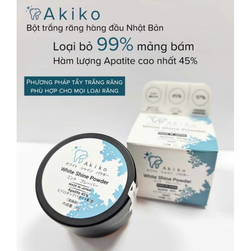 Bột trắng răng Akiko White Shine Powder hiệu quả hàng đầu Nhật Bản