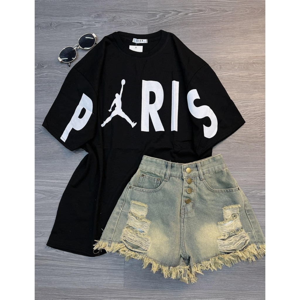 Set áo phông Paris Cotton khô 3158 kèm quần Jean rách