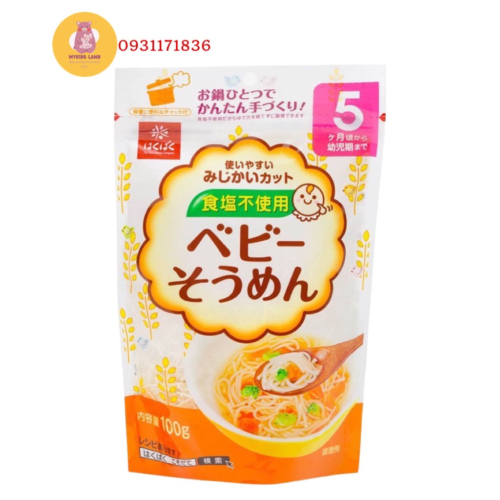 Mì Udon - Mì Somen tách muối Hakubaku Bún khô Nhật Bản cho bé ăn dặm 5M+ 7M+ 9M+ 100g