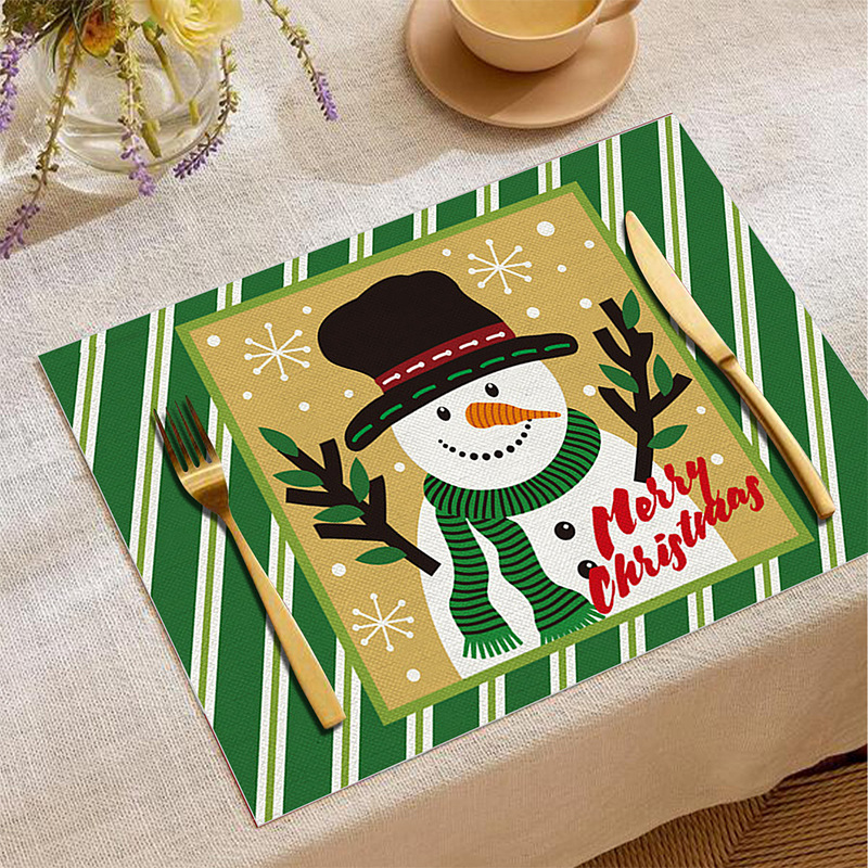 [Happy decoration] New Christmas Placemat Linen Heat Proof Mat Placemat Santa Snowman Square Table Mat Christmas Tablecloth Mat