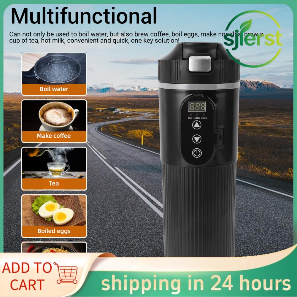 sjlerst Hiển thị nhiệt độ Haofy Nồi hơi nước trên ô tô Ấm đun nước điện cầm tay có màn hình LED Tự động tắt nguồn Thép không gỉ 304 500ml cho xe tải du lịch Trà cà phê Giá 621,000 Đồng*Miễn phí vận chuyển