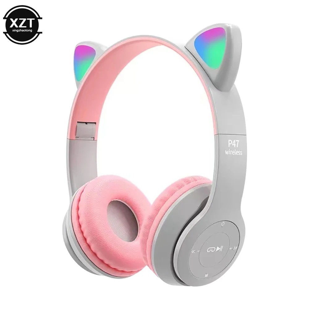 Tai nghe LED dễ thương tai mèo Bluetooth tương thích Tai nghe cô gái với mic thể thao Tai nghe nhạc Kid âm thanh nổi không dây