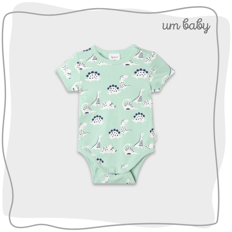 Bodysuit bé trai sơ sinh 0-6m SPROUT xuất dư cotton ngắn tay xanh khủng long Body chip newborn Đồ liền quần cho bé trai