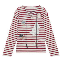 ELFSACK เสื้อแขนยาวคอวีลายทางหวาน ปักกระต่าย สำหรับผู้หญิง เสื้อผ้าฤดูใบไม้ร่วง/ฤดูใบไม้ผลิ