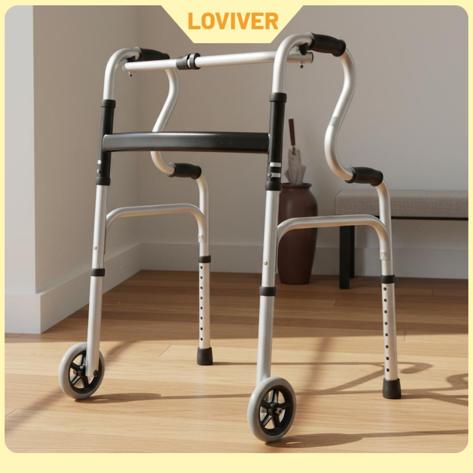 LOVIVER Foldable Aluminum Mobility Aid Lightweight Mobility Aid with Wheels Easy to Carry Walking Frame Ergonomic Grips for Rehabilitation ราคา 4,993 บาท*ส่งฟรี