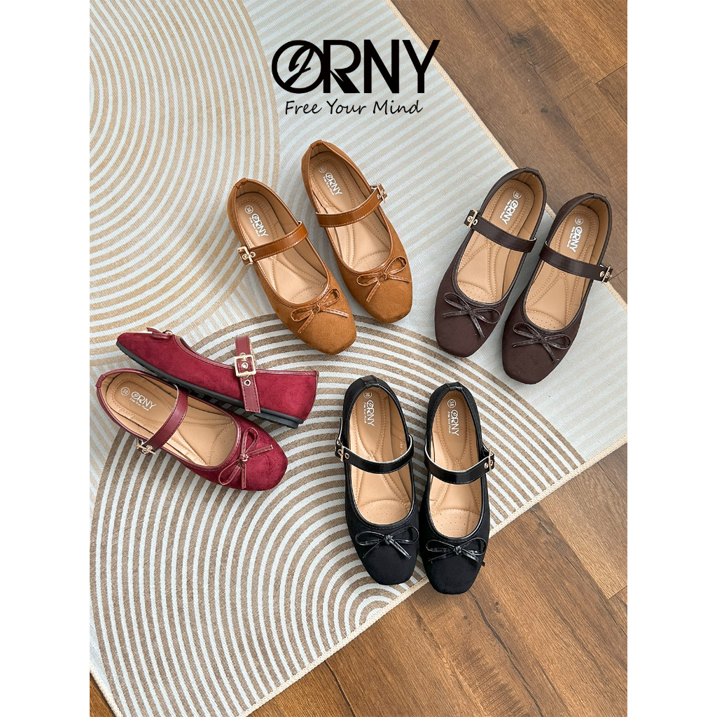 OY144🌈 ORNY (ออร์นี่) ® 🌈 รองเท้าคัชชูผู้หญิง กำมะหยี่ รองเท้าแมรี่เจนหัวเหลี่ยม น้ำหนักเบา ใส่สบาย ราคา 198 บาท*ส่งฟรี