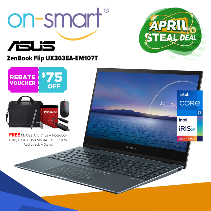 【Next Day Delivery】ASUS ZenBook Flip 13 UX363EA-EM107T | Intel Core i7-1165G7 Processor | 16GB RAM | 512GB NVMe SSD | Intel Iris Xe Graphics | Windows 10 Home | 2 Years International Warranty