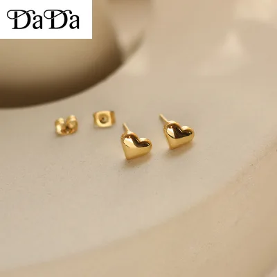 Gold 999 original earrings for women mini small peach heart love glossy small gold heart stud earrings
