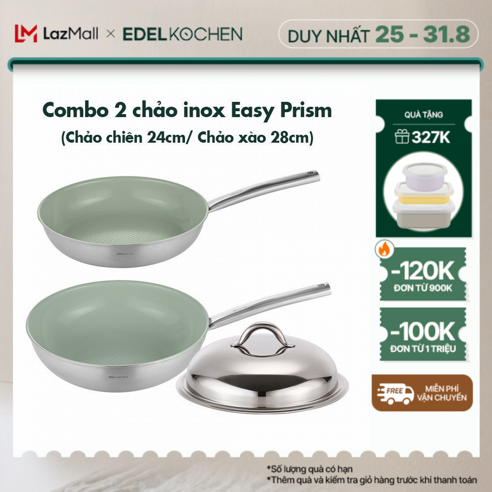 Combo 2 chảo inox Edelkochen Easy Prism - Màu Eco Green
