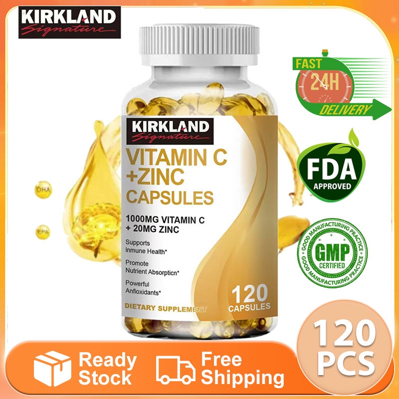 KIRKLAND Vitamin C 1000mg với Kẽm 20mg Viên nang thúc đẩy tổng hợp Collagen Tăng cường khả năng miễn dịch của con người