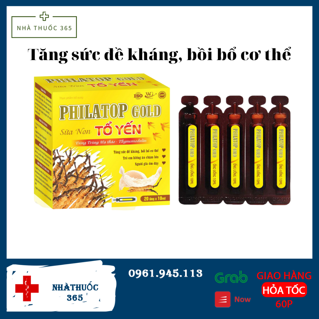 Siro PHILATOP GOLD TỔ YẾN Giúp bổ sung các acid amin, dưỡng chất thiết yếu cho bé hộp 20 ống x10ml