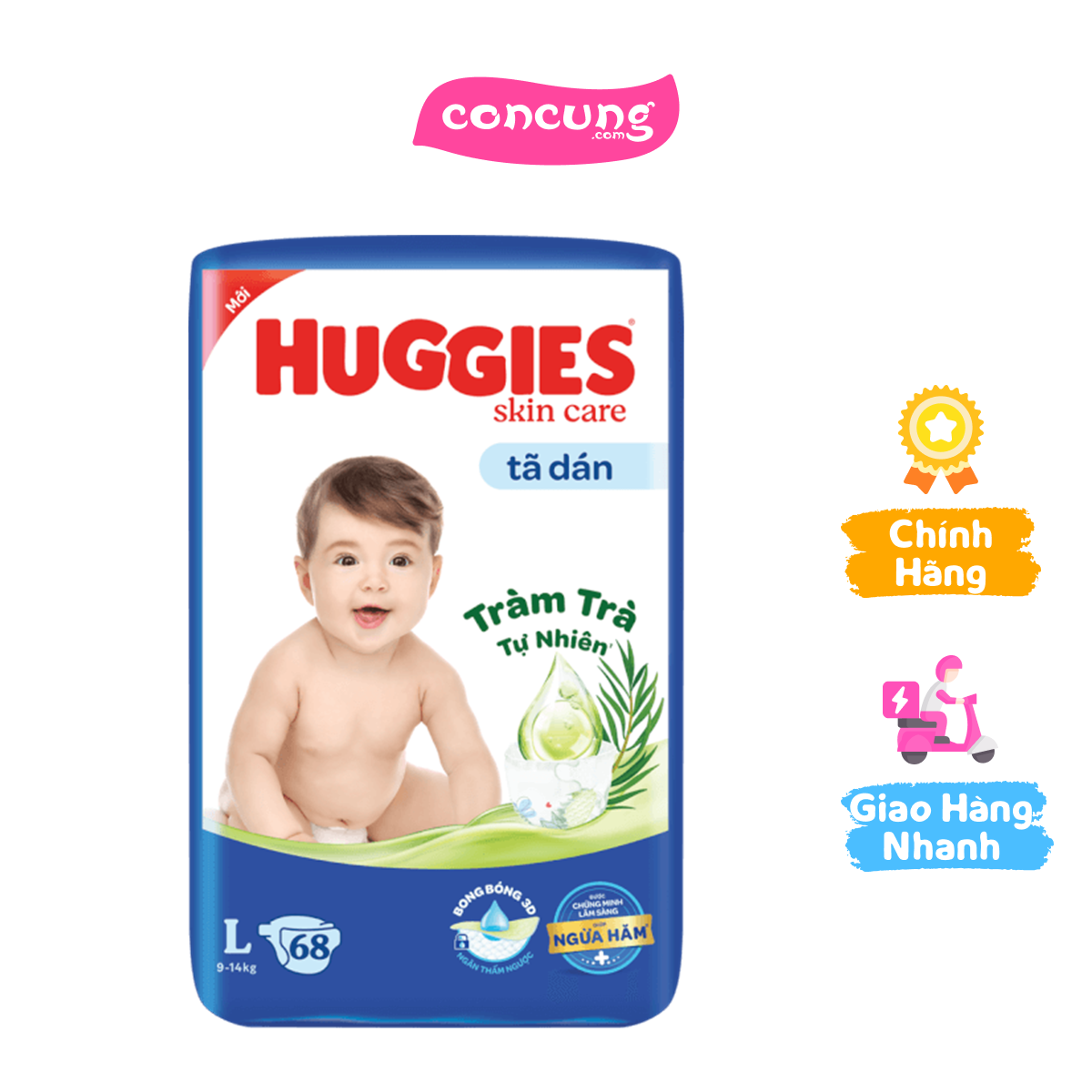 Tã dán Huggies Skincare cực đại (L 9 - 14kg 68 miếng)