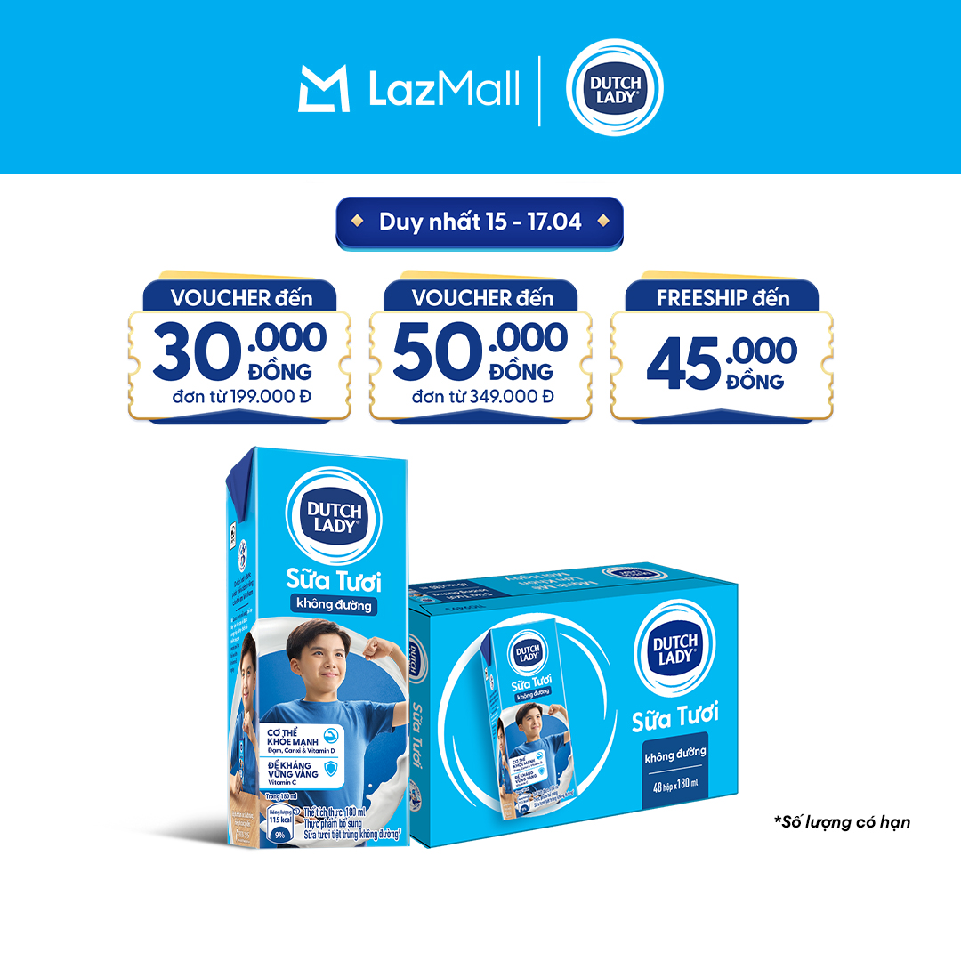 Thùng 48 Hộp Sữa Tươi Tiệt Trùng Dutch Lady Cô Gái Hà Lan Không Đường 180ml (48x180ml)