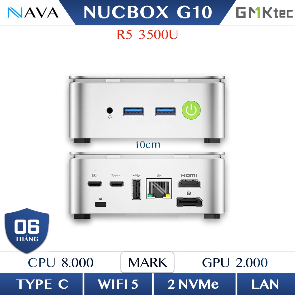 Mini PC GMKtec NUCBOX G10  DDR4 NVMe  Ryzen 5 3500U  3 màn hình  2.5Gb LAN  Máy bàn nhỏ gọn