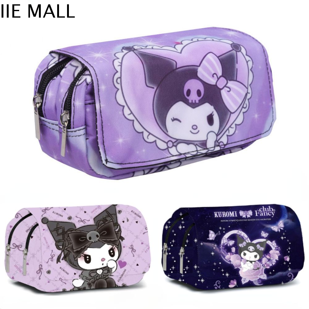 IIE Sức chứa lớn Hộp Bút Chì kuromi Hai Lớp In Túi đựng bút học sinh Phụ kiện văn phòng Anime Túi văn phòng phẩm Quà Tặng trẻ em