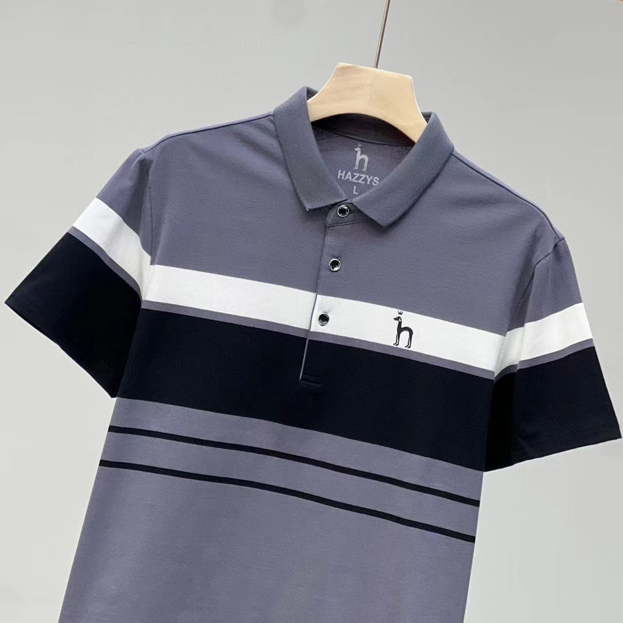 🏆Original piqué cotton Hazzys Haggis middle-aged men's striped lapel POLO shirt temperament British 