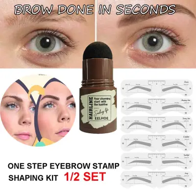 【COD+In Stock】1/2 SET Beauty Widely Used 3 Colors with Eyebrow Stencil Eyebrow Definer Brow Stamp Shaping Kit