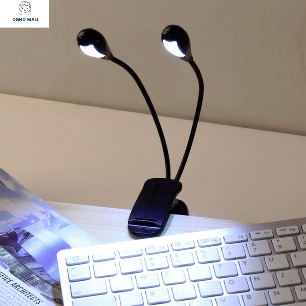 DGHD Mới nhất Ban chạy nhât 4 đèn LED Clip đen for Piano Music Stand Book Cánh tay linh hoạt kép Sách âm nhạc Stand Light Đèn đọc sách Ánh sáng 2 cánh tay