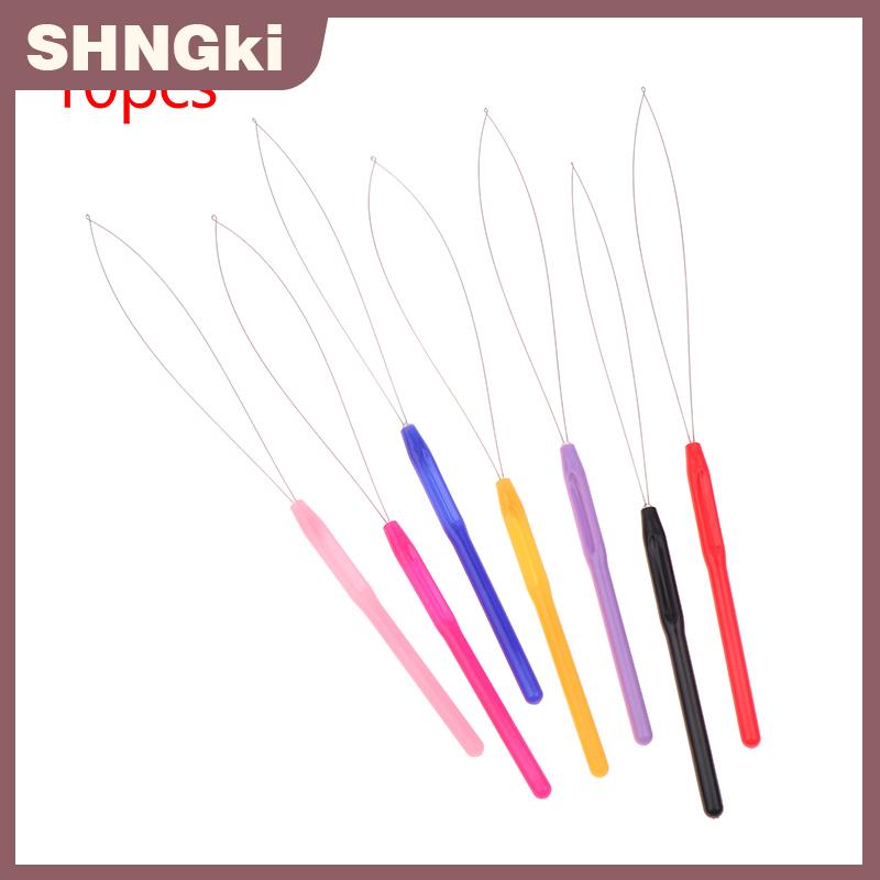 SHNGki 10 pcs phần mở rộng tóc vòng lặp kim kéo móc công cụ kim threader vòng lặp công cụ cho Silicone microlink hạt