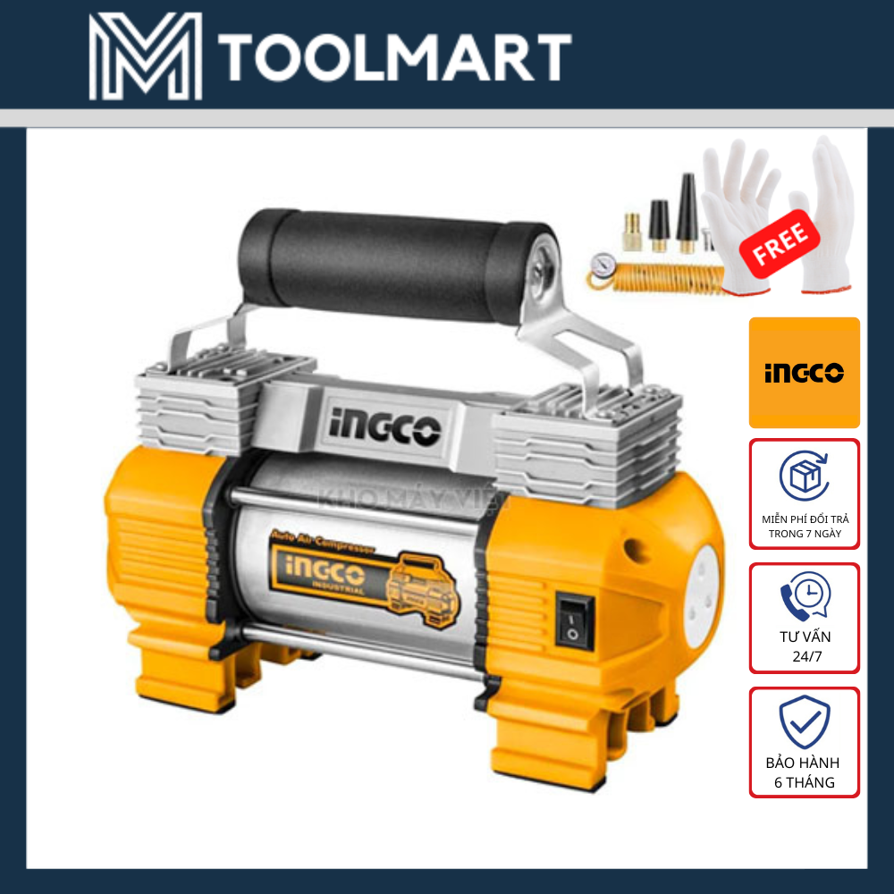 12V MÁY BƠM HƠI LỐP XE INGCO 120PSI DÂY NGUỒN 3M - SỬ DỤNG PHUN SƠN, THỔI BỤI BẨN, BẮN ĐINH, BẮN GHIM - AAC2508 - HM LOCK