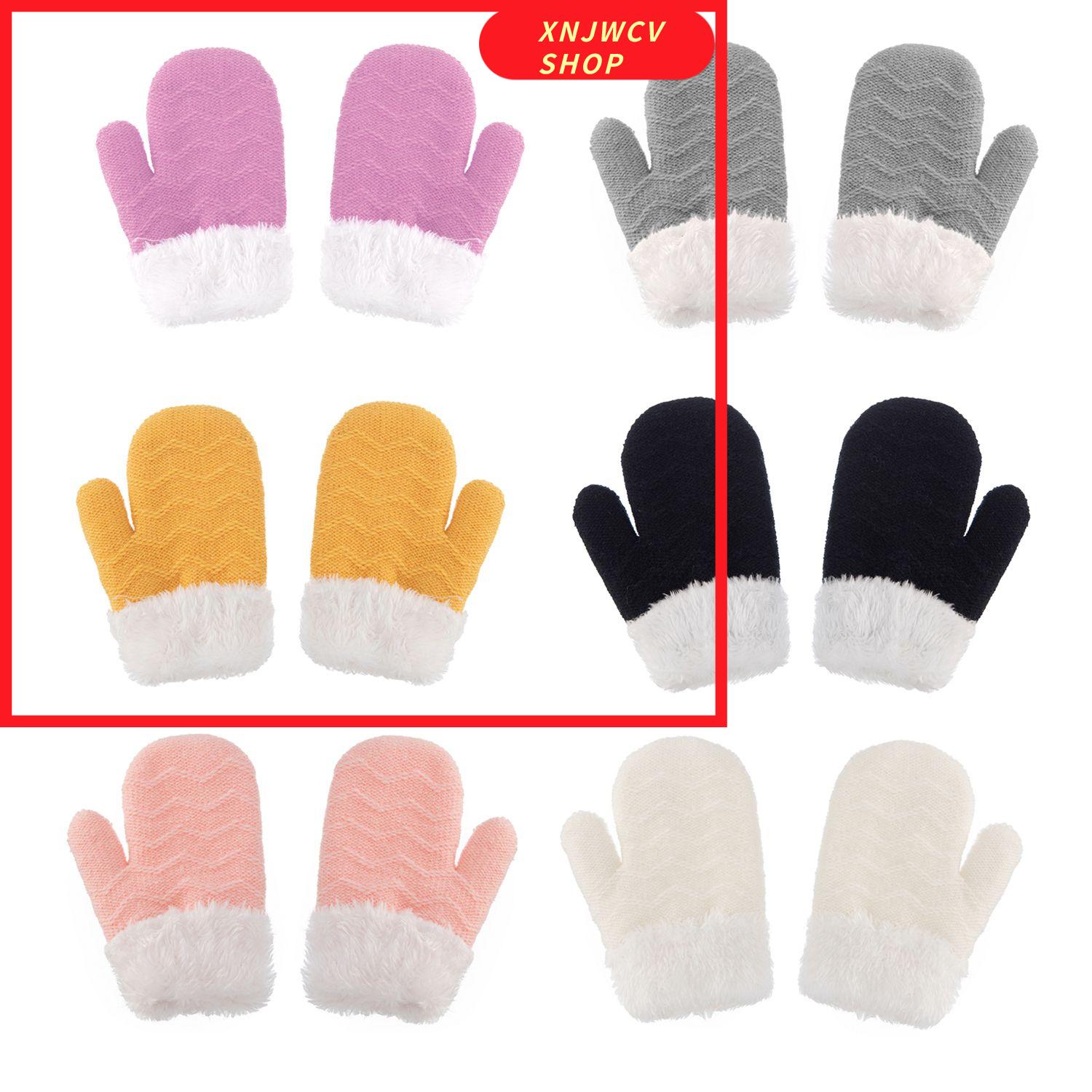 XNJWCV SHOP 0-3 Years Winter Warm Pom Pom Hat Kids Hat Gloves Set Mittens