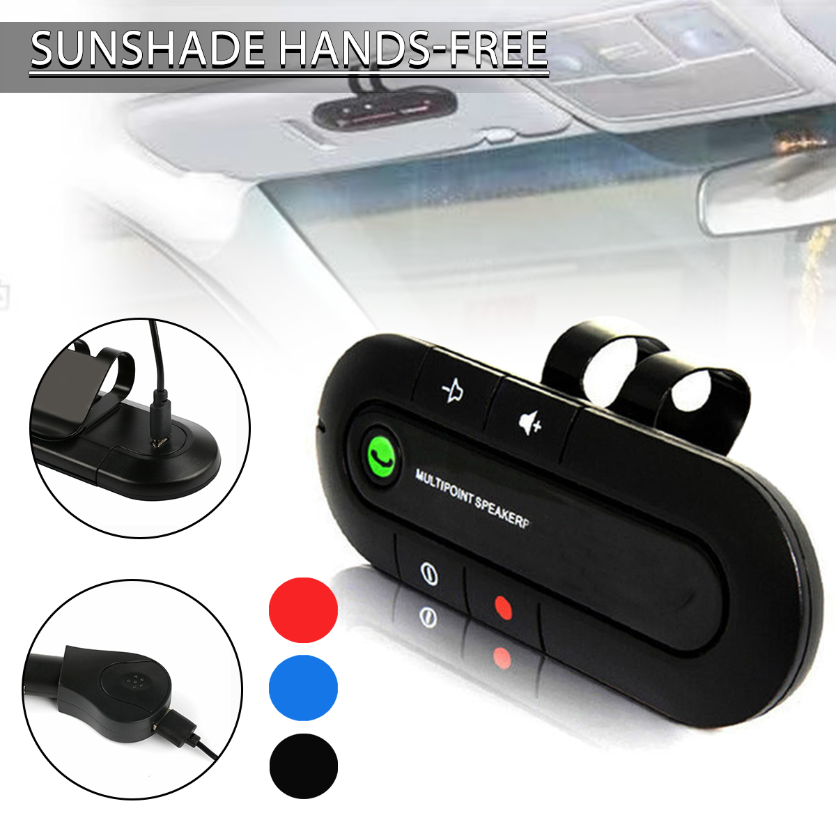 BOKALI Wireless Speaker Hands-Free Car Kit Speakerphone Visor Clip Receiver