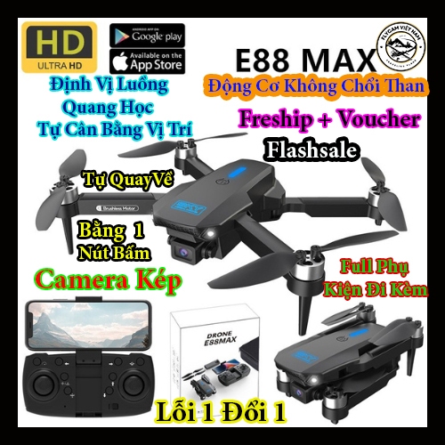 Flycam E88 Max Camera Kép 4K, Kết Nối Wifi Điều Khiển Từ Xa Bằng Điên Thoại Quay Phim và Chụp Ảnh Full HD