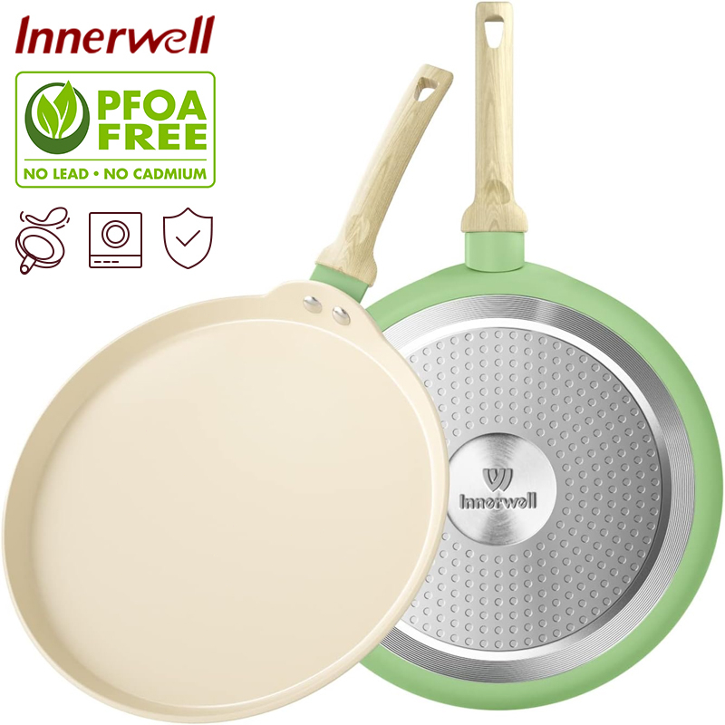 Innerwell Non-stick pan, 20 cm, induction pan, granite, professional non-stick coating, ceramic pan, PFOA-free, non-toxic, oven safe, dishwasher safe, mint green