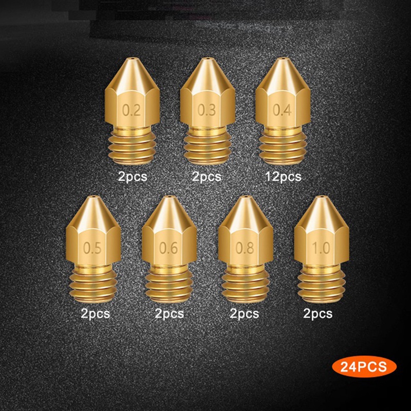 (WXET) 24Pcs 3D Printer Nozzles Extruder M6 Thread Brass Nozzle for 3D Printers Hotend 1.75MM Filament J- Cr10 Heat Block for Ender3 Hotend M6 Thread