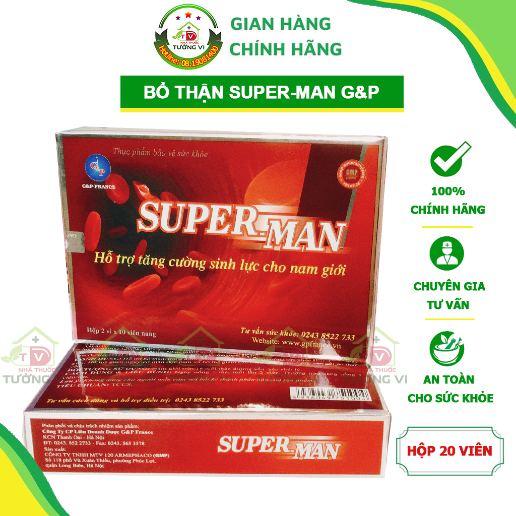 Super-man 1H G&P mẫu mới - Superman GP - Hỗ trợ chức năng sinh lý nam giới, tăng chất lượng và số lượng tinh trùng
