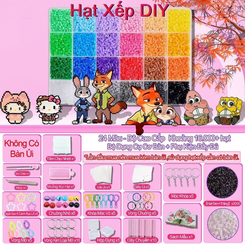 【Hạt nhựa ủi/Combo Đầy Đủ】Đồ Chơi Tự Làm Hạt Ủi Đầy Đủ Bản Ủi Móc Khóa Mẫu Mới Tổng Hợp 2.6mm Hạt Mini Xếp Hạt Bàn Ủi