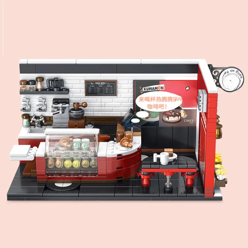 Cafe House MOC 880013 Dessert Shop Ideas Buliding Bricks City Street View Architecture Pastry Store Model Blocks Toy Set Gift