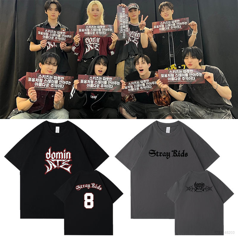 AM STRAY KIDS 2024 Japan tour DOMIN ATE summer T-shirt KPOP Short Sleeve Top MA