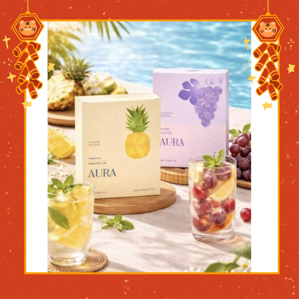 Sẵn ship Trà Dứa và Trà Nho Aura 15 gói 🍇🍍 chính hãng 💯💯💯 có tem check