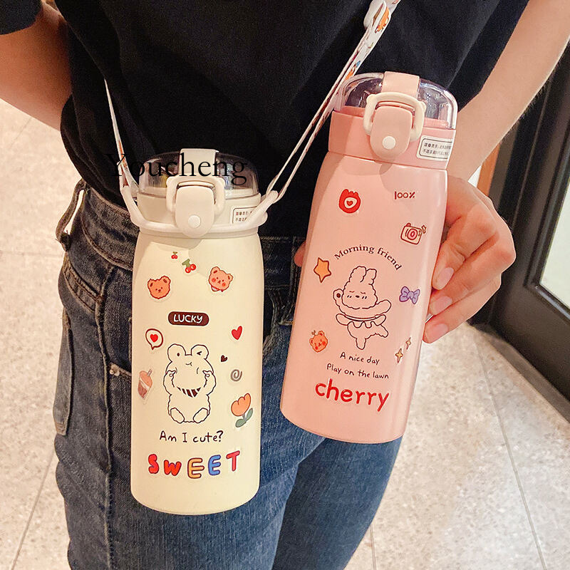 Portable Kawaii With Straw And Stickers Kid Stainless Steel Thermal Mug 350Ml/500Ml Cute Water Bottle Thermos Cup Youcheng-Cb ราคา 789 บาท*ส่งฟรี