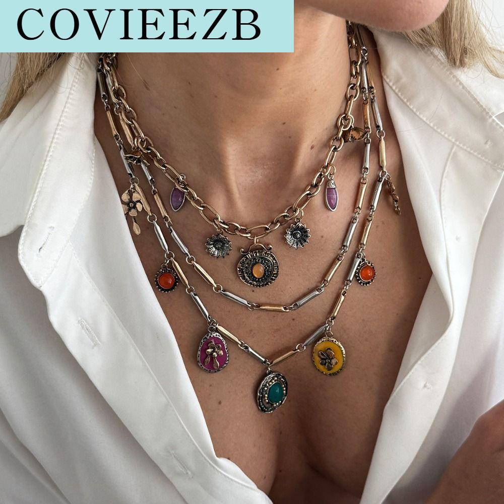 COVIEEZB โซ่โลหะ สร้อยคอเคลือบ ทอง ดอกไม้ สร้อยคอโบฮีเมียน แฟชั่น ปรับแต่งได้ สร้อยคอหลายชั้น ผู้หญิง ราคา 295 บาท*ส่งฟรี