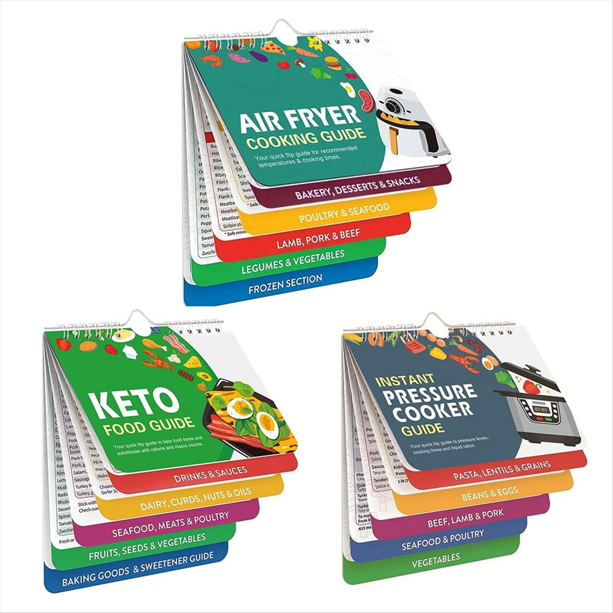 (LACC) 3 Set Air Fryer Cheat Sheet Magnets Cooking Guide Booklet, Cooking Times Chart, Cheat Sheet Magnets Booklet
