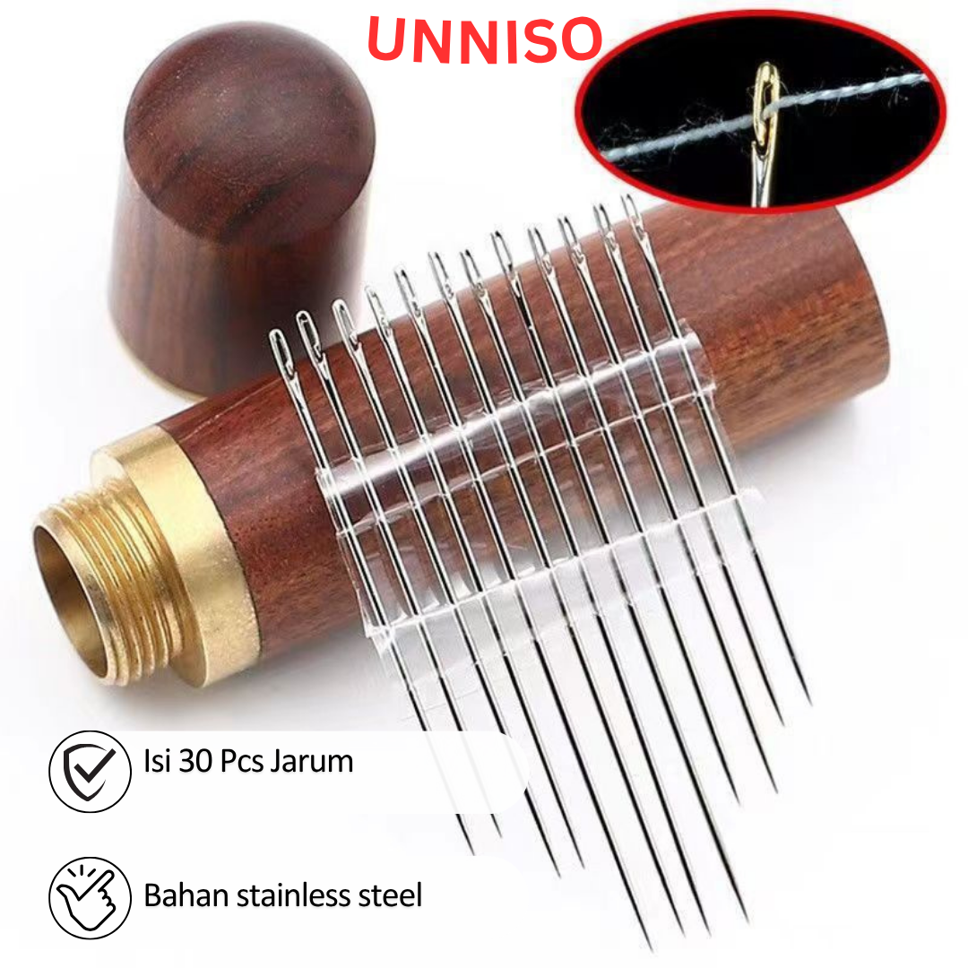UNNISO - Jarum Jahit Set Isi 30 Pcs Tabung Kayu Elegan