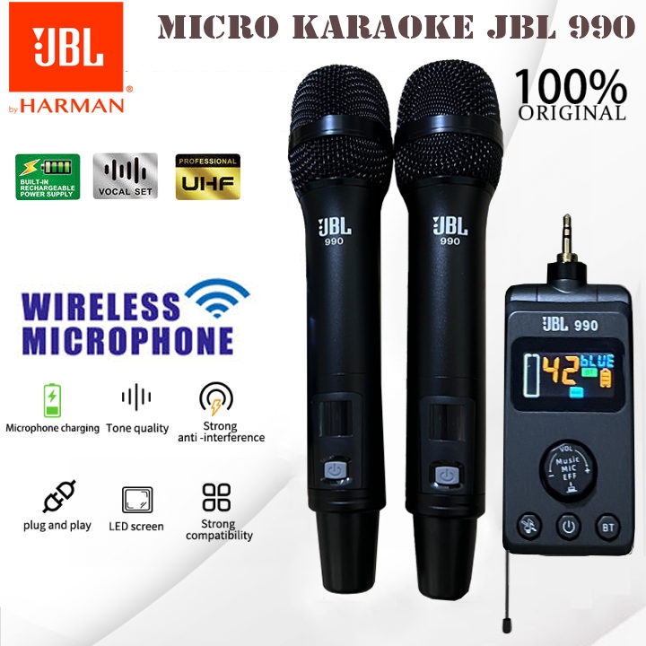 Micro Karaoke JBL 990 Không Dây, Sài Trên Xe Ôtô, Loa Kéo, Amply, Dàn Karaoke Gia Đình, Loa Bluetooth Mini, Âm Thanh Hay, Khả Năng Khử Nhiễu Với Độ Nhậy Cao Đem Lại Âm Thanh Trong Trẻo nhất, Có Thể Tinh Chỉnh Trực Tiếp Của Micro Trực Tiếp Trên Bộ Thu Phát
