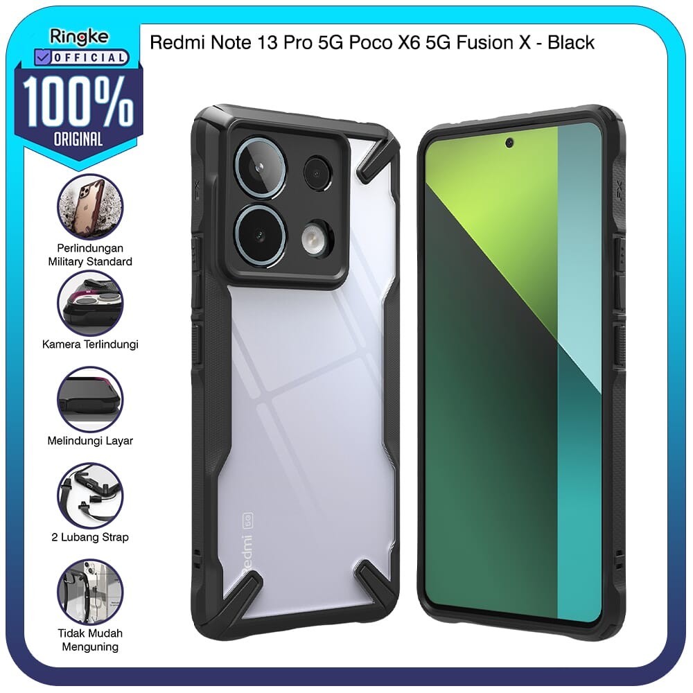 Ringke Redmi Note 13 Pro 5G / Poco X6 5G Fusion X Black Anti Crack Harga 214,850 rupiah*Gratis Ongkir