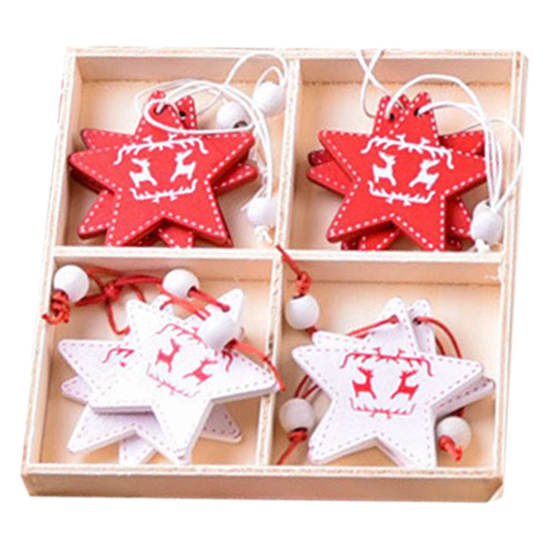 12PCS Christmas Decorations Wooden Pendant DIY Mini Christmas Tree Box Ornaments