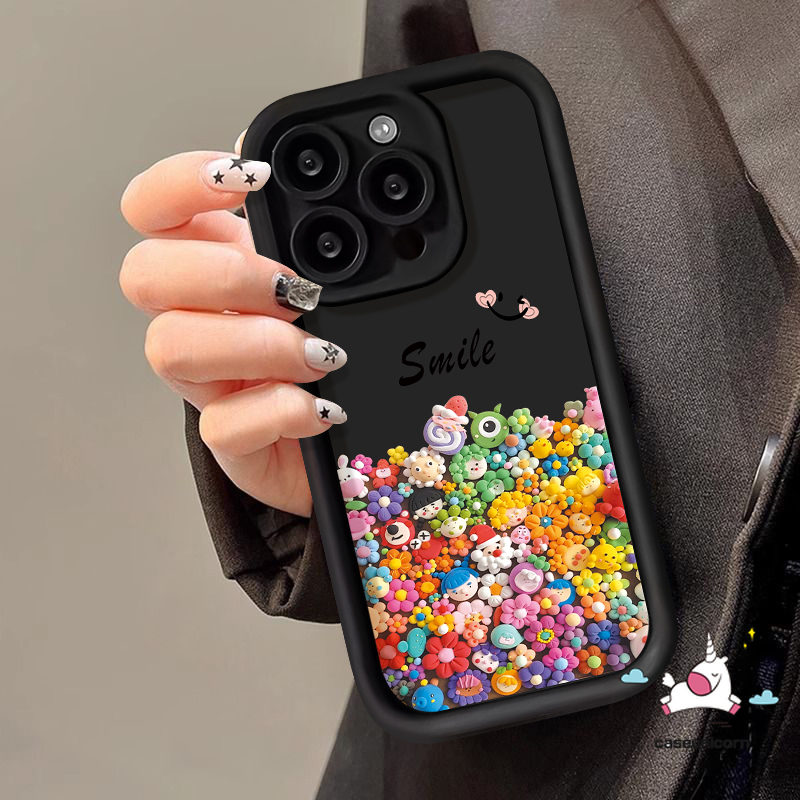 Nghệ thuật sắc màu bông hoa trang trí hoạt hình dễ thương nụ cười ốp điện thoại tương thích cho iphone 7 cộng với 13 11 14 xr x 15 12 pro max 7 6s 6 8 cộng với xs max se 2020 đồ chơi sáng tạo thiên thần mắt mềm bìa