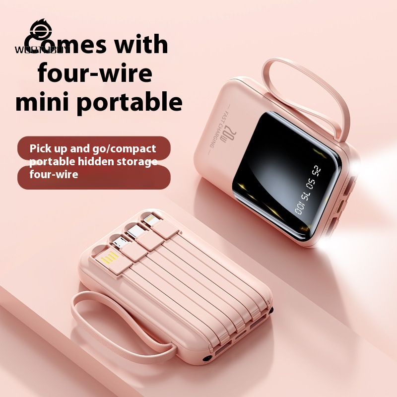 Mini Pin sạc dự phòng với bốn được xây dựng trong cáp 20000mAh dung tích lớn đồ sạc di động