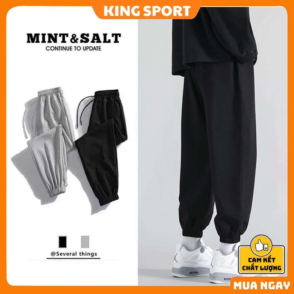 er Quần jogger ống rộng unisex KING SPORT bo gấu dáng thể thao suông nam nữ nỉ cao cấp da cá bigsize thu đông basic 45